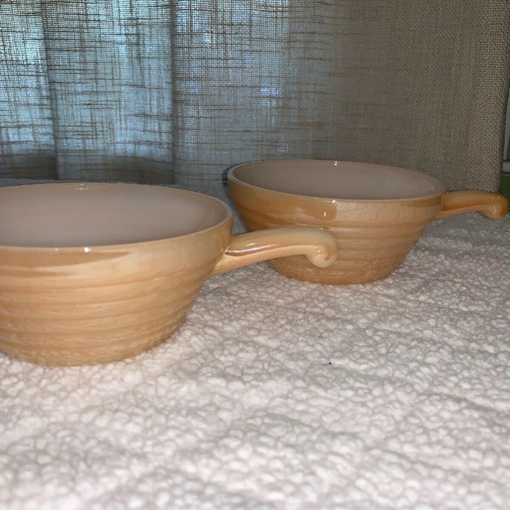 2 Vintage Fire King Oven Ware Beehive Peach Lustre